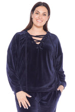 Load image into Gallery viewer, Velour Lace-Up Hoodie - NAVY - SLINK JEANS