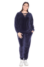 Load image into Gallery viewer, Velour Lace-Up Hoodie - NAVY - SLINK JEANS