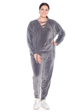Load image into Gallery viewer, Velour Lace-Up Hoodie - SLATE - SLINK JEANS