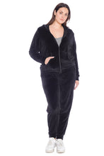 Load image into Gallery viewer, Velour Zip-Up Hoodie - JET BLACK - SLINK JEANS