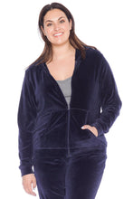 Load image into Gallery viewer, Velour Zip-Up Hoodie - NAVY - SLINK JEANS