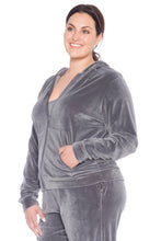 Load image into Gallery viewer, Velour Zip-Up Hoodie - SLATE - SLINK JEANS
