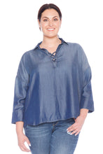 Load image into Gallery viewer, Lace Up Tencel Shirt - MIDNIGHT BLUE - SLINK JEANS