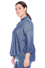 Load image into Gallery viewer, Lace Up Tencel Shirt - MIDNIGHT BLUE - SLINK JEANS