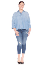 Load image into Gallery viewer, Lace Up Tencel Shirt - SKY - SLINK JEANS