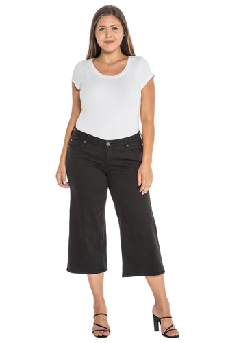 Mid Rise Wide Leg Crop - SOLID BLACK - SLINK JEANS