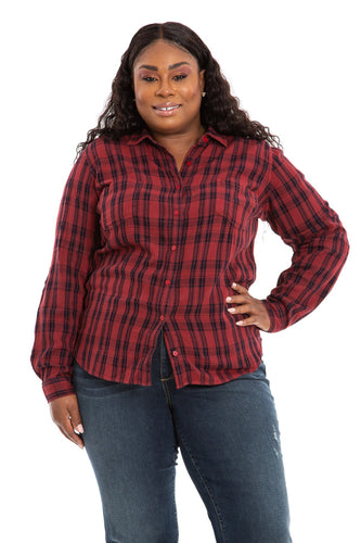 Plaid Work Shirt - Burgundy - SLINK JEANS