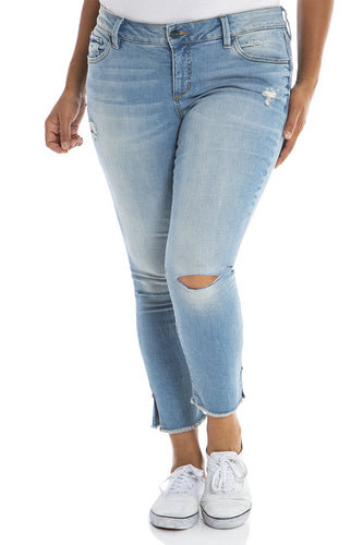 Frayed Hem Crop with Knee Slit  - ASHLEY - SLINK JEANS