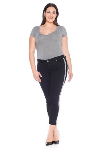 Double Stripe Ankle - SOLID BLACK - SLINK JEANS