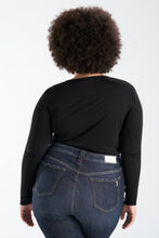 Load image into Gallery viewer, V Neck Long Sleeve T-shirt - Black - SLINK JEANS
