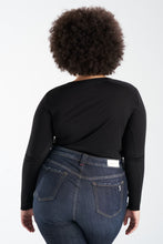 Load image into Gallery viewer, V Neck Long Sleeve T-shirt - Black - SLINK JEANS
