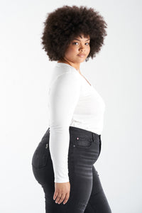 V Neck Long Sleeve T-shirt - White - SLINK JEANS