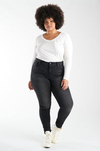 V Neck Long Sleeve T-shirt - White - SLINK JEANS
