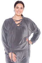 Load image into Gallery viewer, Velour Lace-Up Hoodie - SLATE - SLINK JEANS
