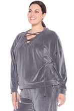 Load image into Gallery viewer, Velour Lace-Up Hoodie - SLATE - SLINK JEANS
