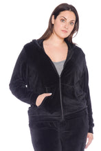 Load image into Gallery viewer, Velour Zip-Up Hoodie - JET BLACK - SLINK JEANS
