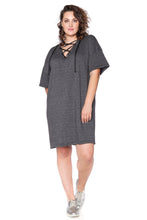 Load image into Gallery viewer, Lace Up Hoodie Dress - TRUE BLACK - SLINK JEANS

