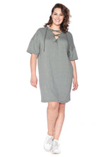 Load image into Gallery viewer, Lace Up Hoodie Dress - OLIVE - SLINK JEANS

