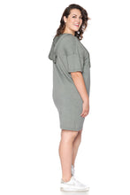 Load image into Gallery viewer, Lace Up Hoodie Dress - OLIVE - SLINK JEANS
