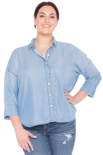 Hi-Lo Oversized Button Down Shirt - SKY - SLINK JEANS