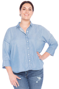Hi-Lo Oversized Button Down Shirt - SKY - SLINK JEANS