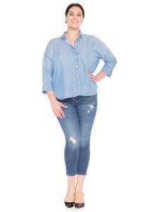 Hi-Lo Oversized Button Down Shirt - SKY - SLINK JEANS